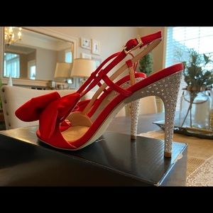 Red Satin bow heels